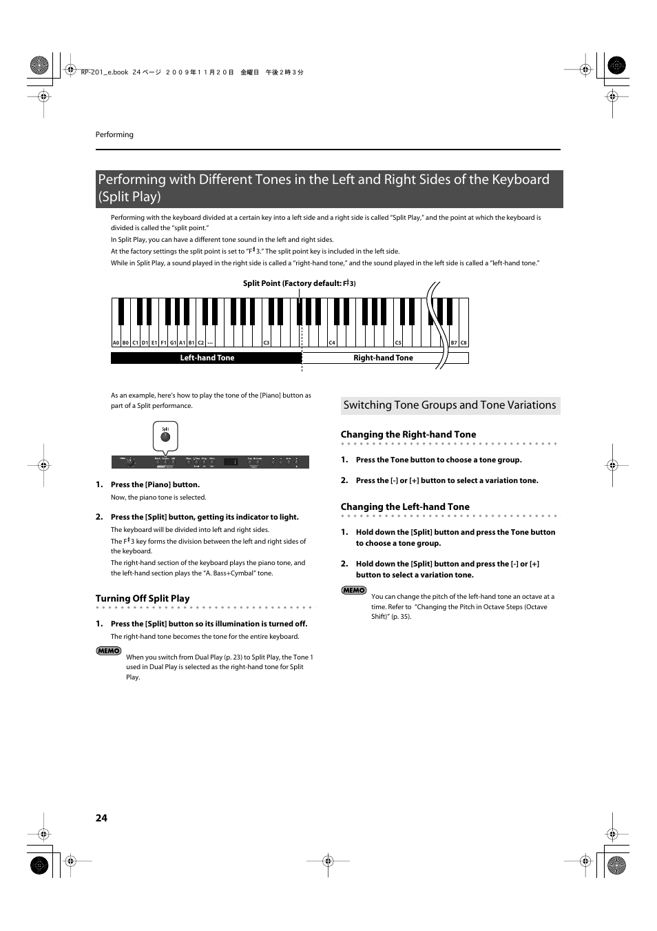 Switching tone groups and tone variations | Roland RP201 User Manual | Page 22 / 60