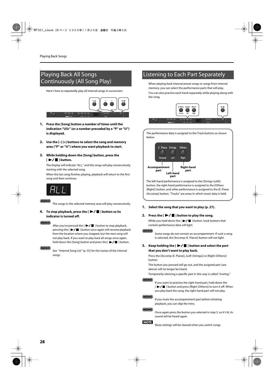 Listening to each part separately, Desired (p. 28) | Roland RP201 User Manual | Page 26 / 60