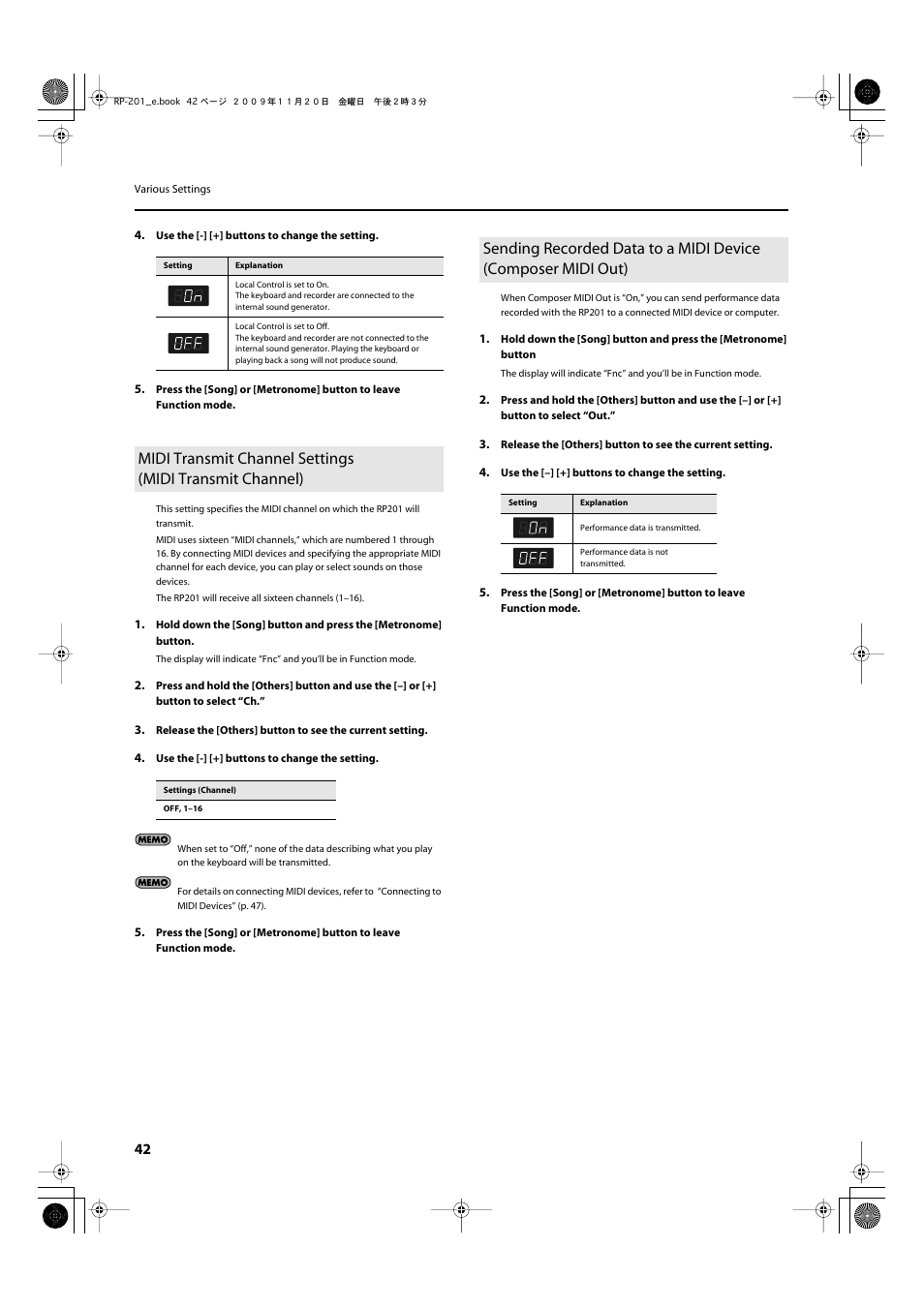 P. 42 | Roland RP201 User Manual | Page 40 / 60