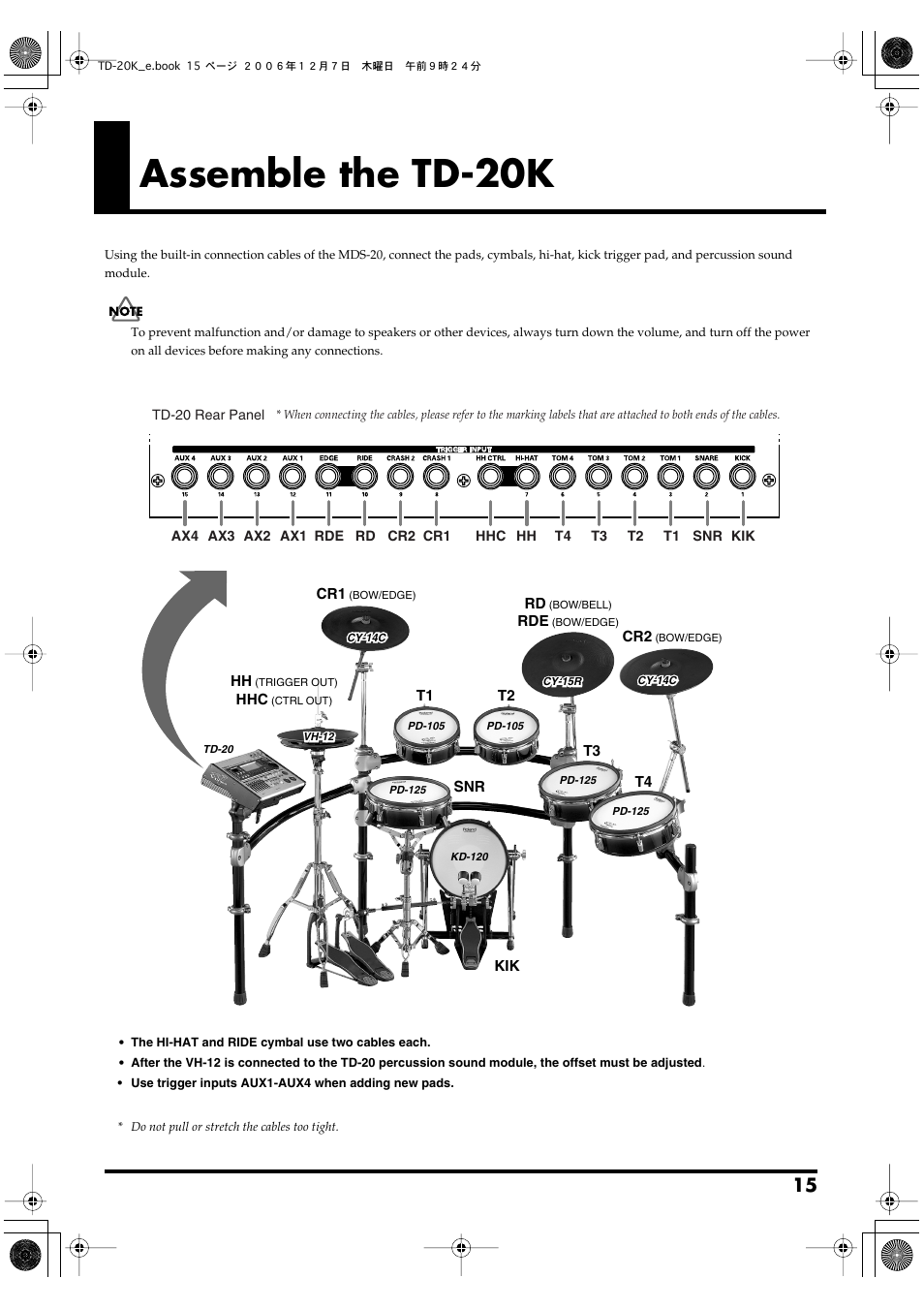 Assemble the td-20k | Roland TD-20K User Manual | Page 15 / 20