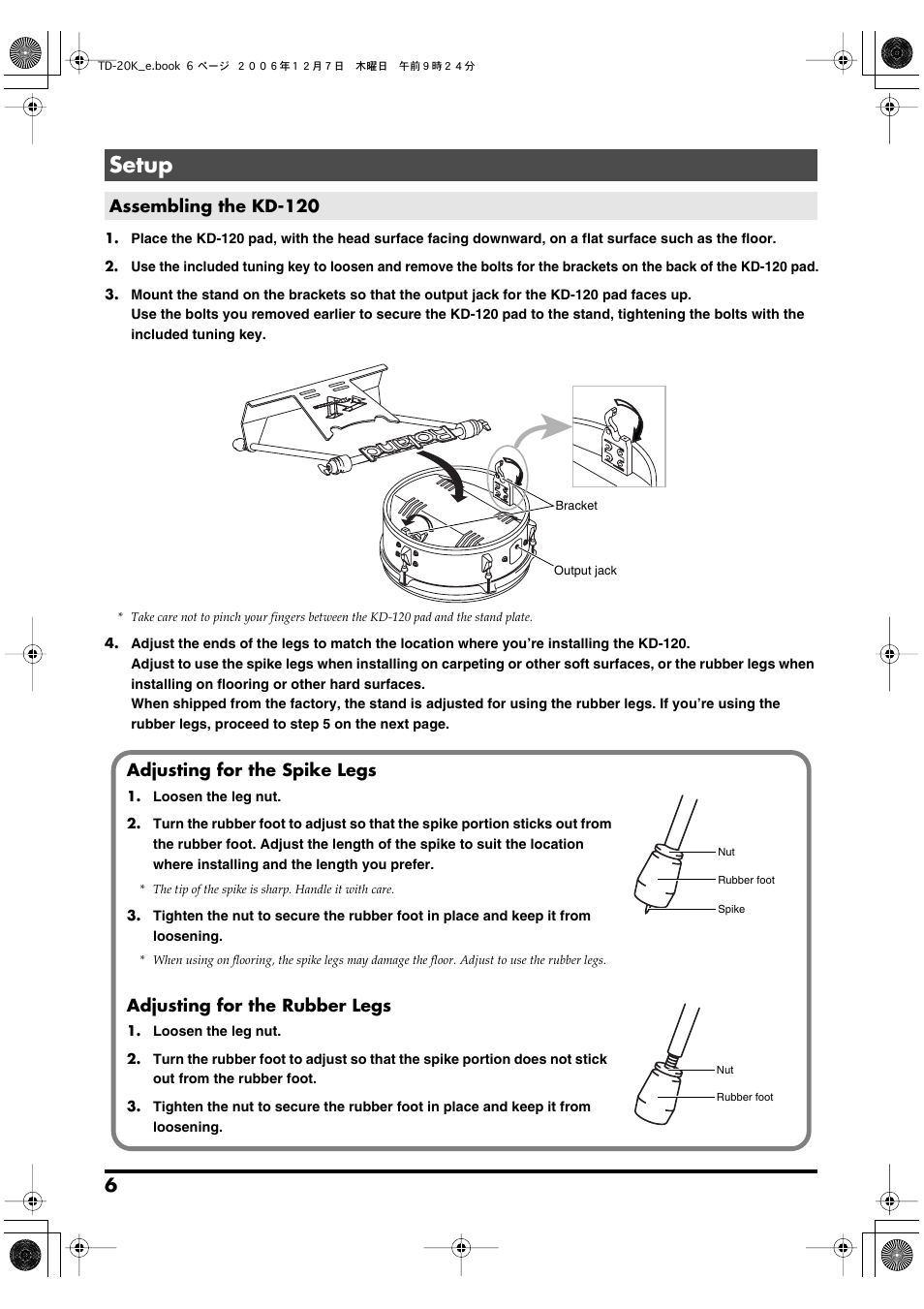 Setup, Assembling the kd-120 | Roland TD-20K User Manual | Page 6 / 20