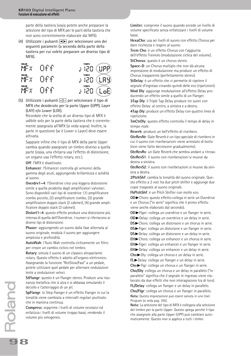 120 upp, 120 lay, 120 loe | Roland KR103 User Manual | Page 100 / 186