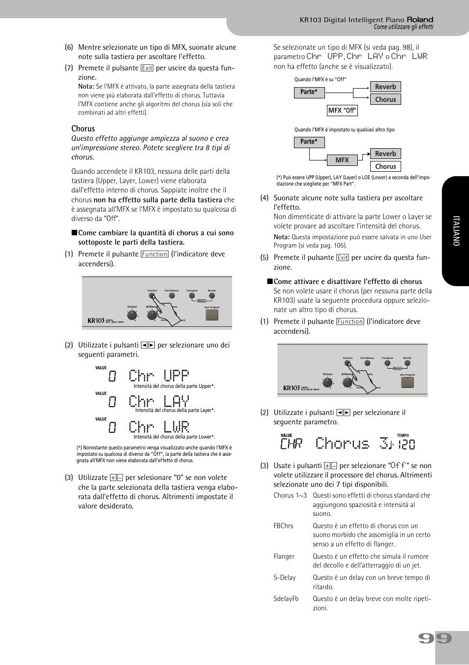 Chorus, Chr upp chr lay chr lwr, Chorus 3 | Italiano | Roland KR103 User Manual | Page 101 / 186