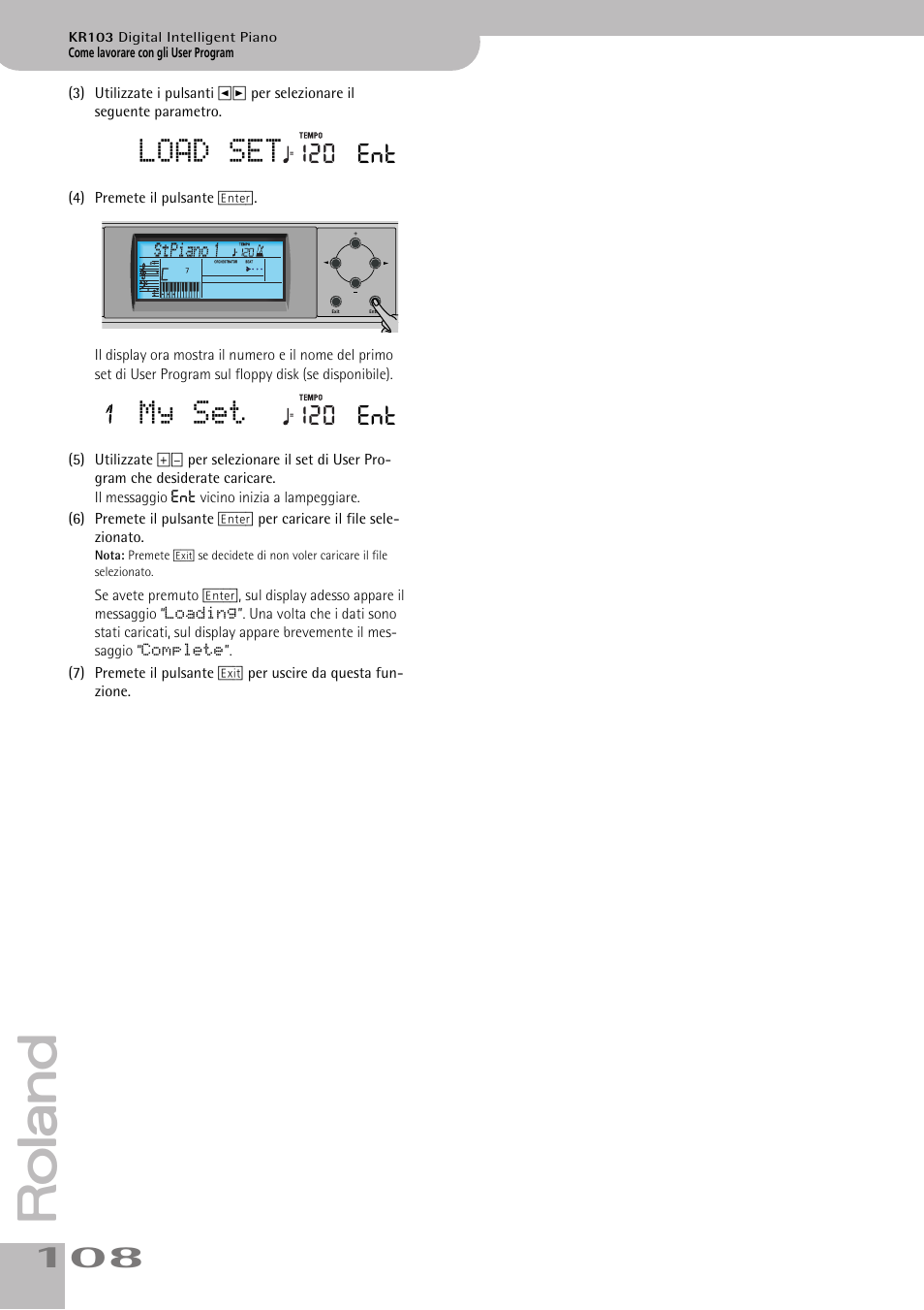 Load set, My set, 120 ent | Roland KR103 User Manual | Page 110 / 186