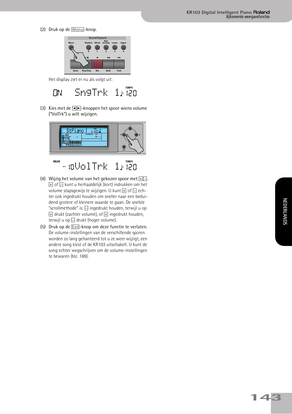Sngtrk 1, Voltrk 1, Nederlands | Roland KR103 User Manual | Page 145 / 186