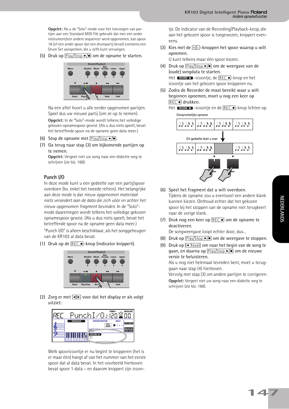 Punch i/o, Punchi/o, Nederlands | Roland KR103 User Manual | Page 149 / 186