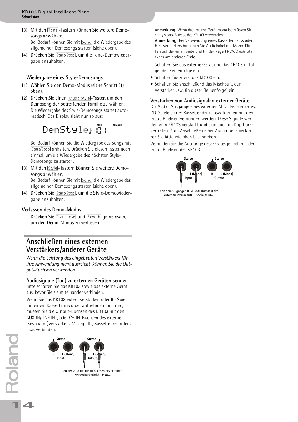 Demstyle | Roland KR103 User Manual | Page 16 / 186
