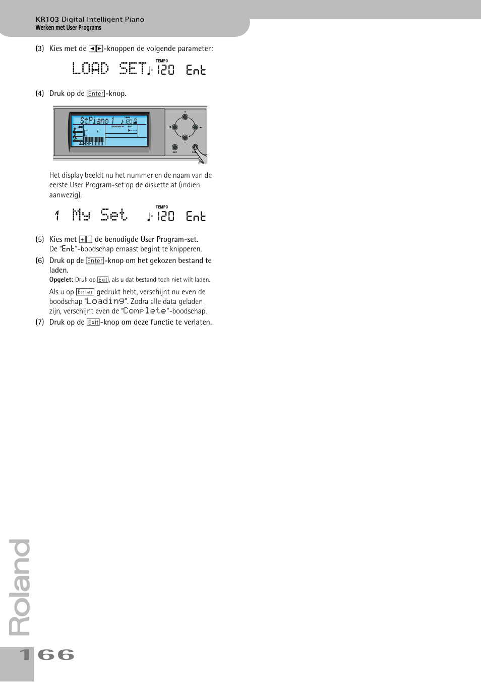 Load set, My set, 120 ent | Roland KR103 User Manual | Page 168 / 186