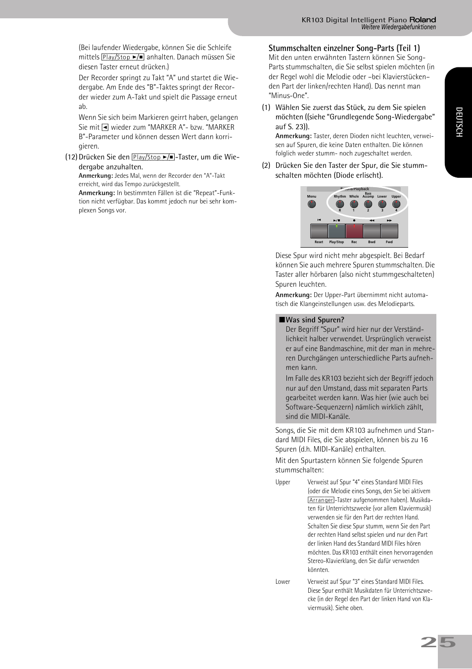 Stummschalten einzelner song-parts (teil 1), Deutsch | Roland KR103 User Manual | Page 27 / 186