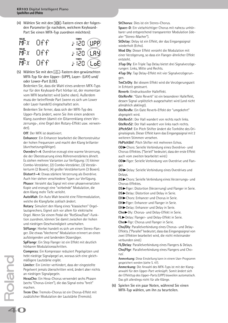 120 upp, 120 lay, 120 loe | Roland KR103 User Manual | Page 42 / 186