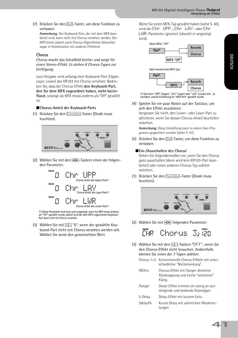 Chorus, Chr upp chr lay chr lwr, Chorus 3 | Deutsch | Roland KR103 User Manual | Page 43 / 186