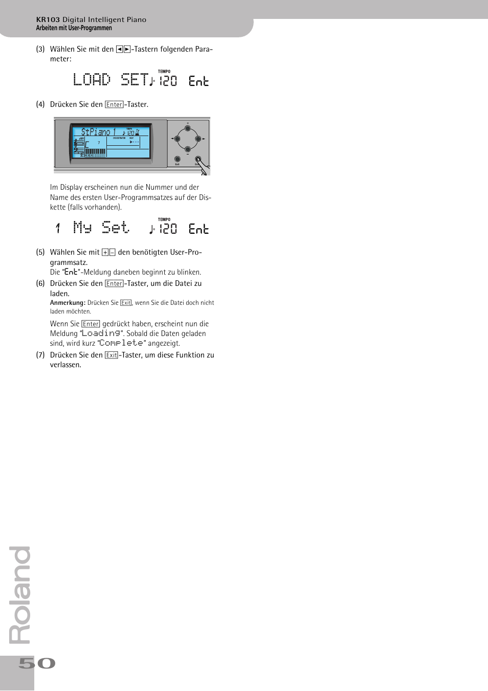 Load set, My set, 120 ent | Roland KR103 User Manual | Page 52 / 186