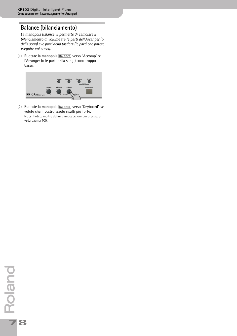 Balance (bilanciamento) | Roland KR103 User Manual | Page 80 / 186