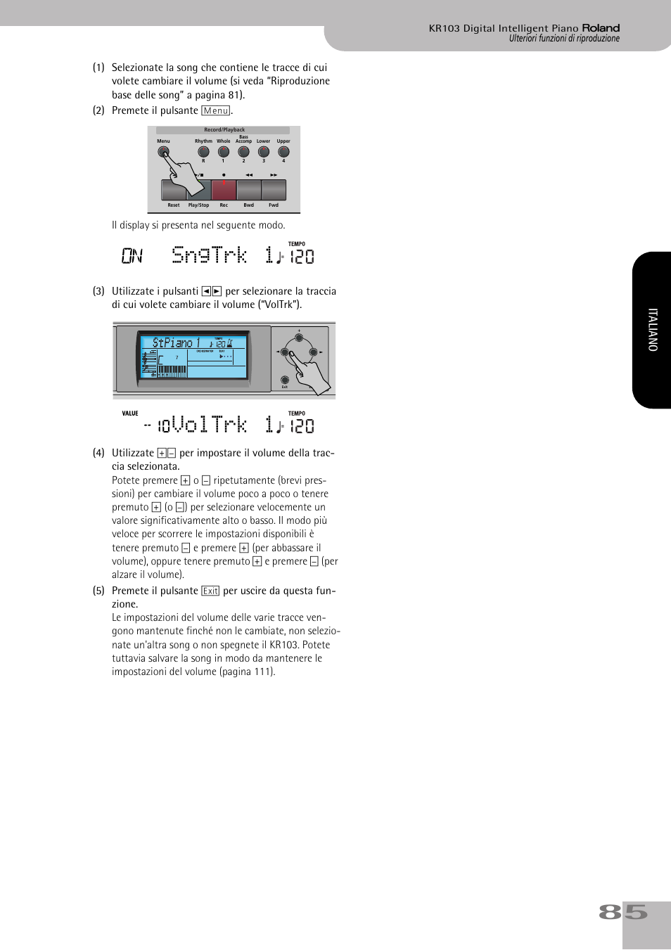 Sngtrk 1, Voltrk 1, Italiano | Roland KR103 User Manual | Page 87 / 186