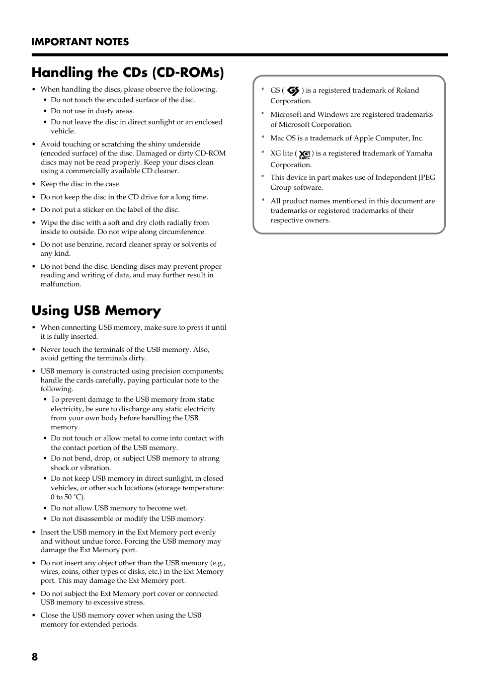 Handling the cds (cd-roms) | Roland RG-3 User Manual | Page 10 / 124