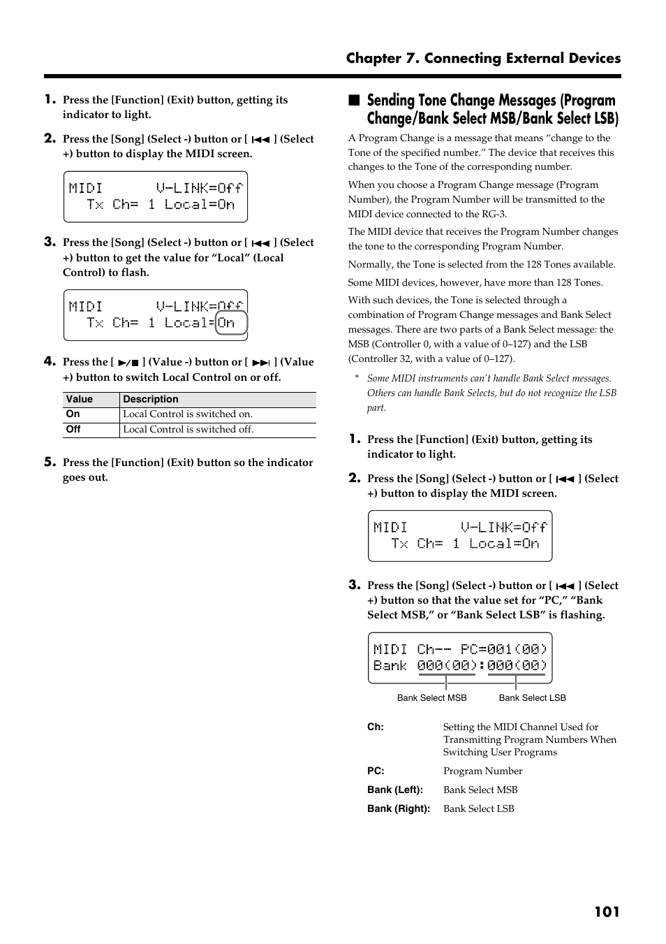 101 chapter 7. connecting external devices | Roland RG-3 User Manual | Page 103 / 124