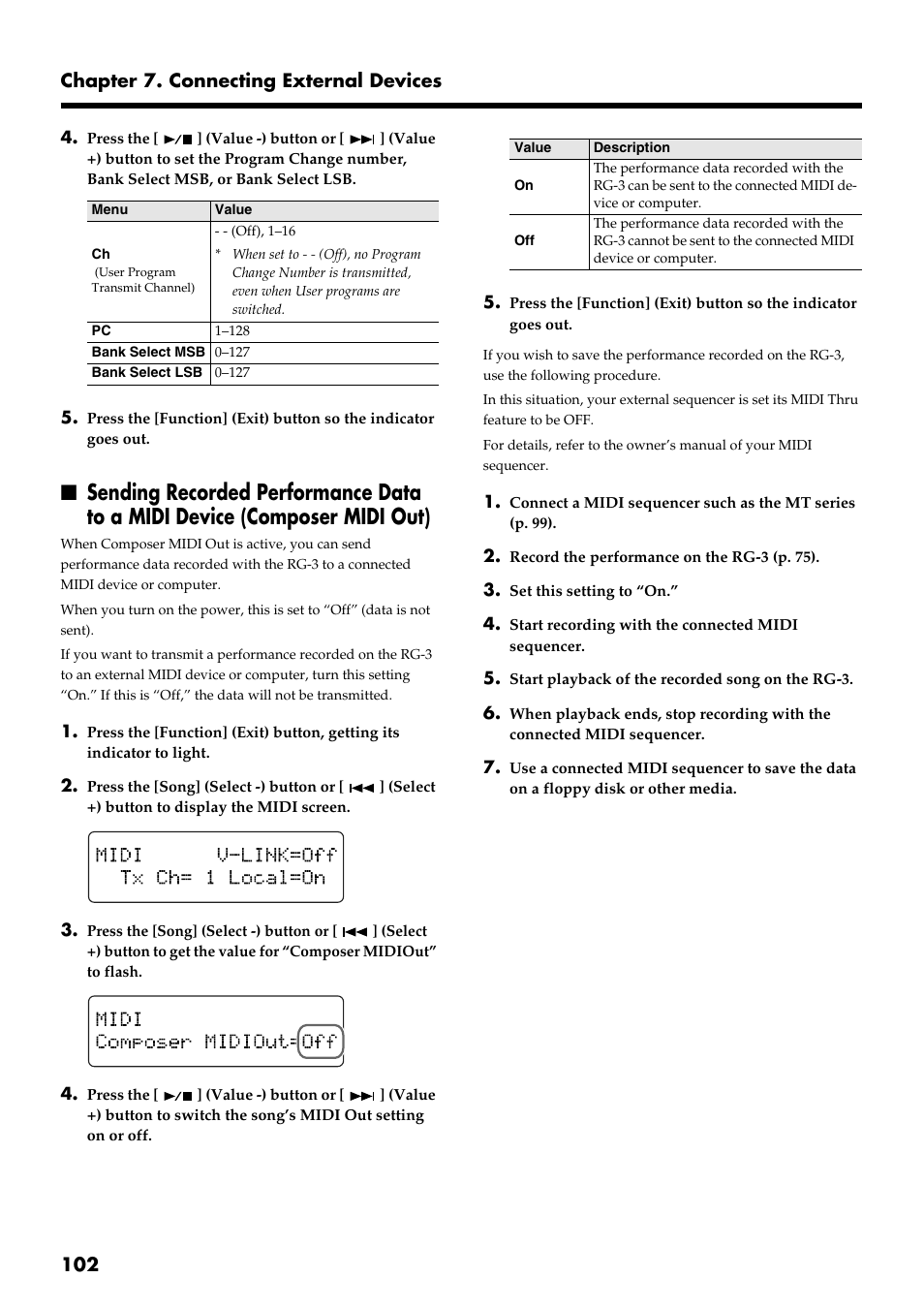 102 chapter 7. connecting external devices | Roland RG-3 User Manual | Page 104 / 124