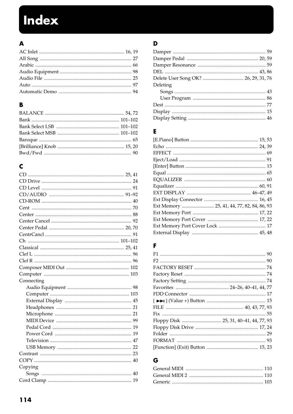 Index | Roland RG-3 User Manual | Page 116 / 124