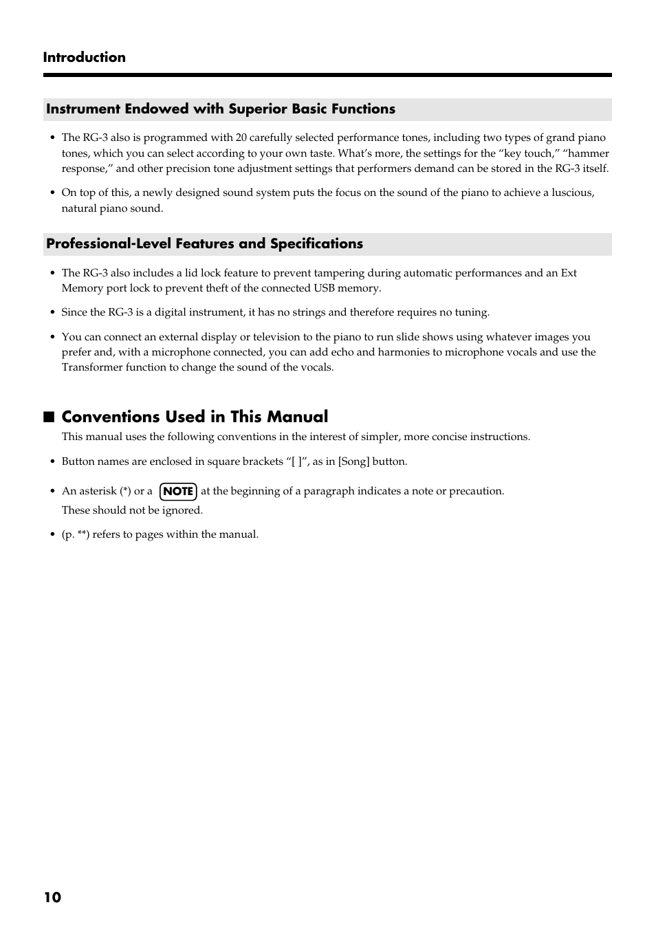 Conventions used in this manual | Roland RG-3 User Manual | Page 12 / 124