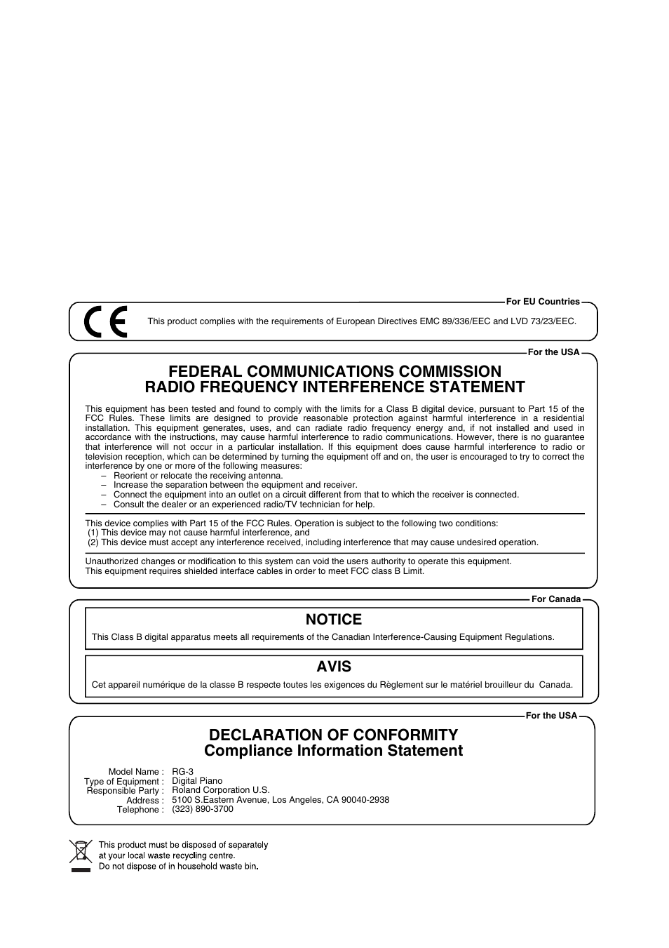 Notice avis | Roland RG-3 User Manual | Page 122 / 124