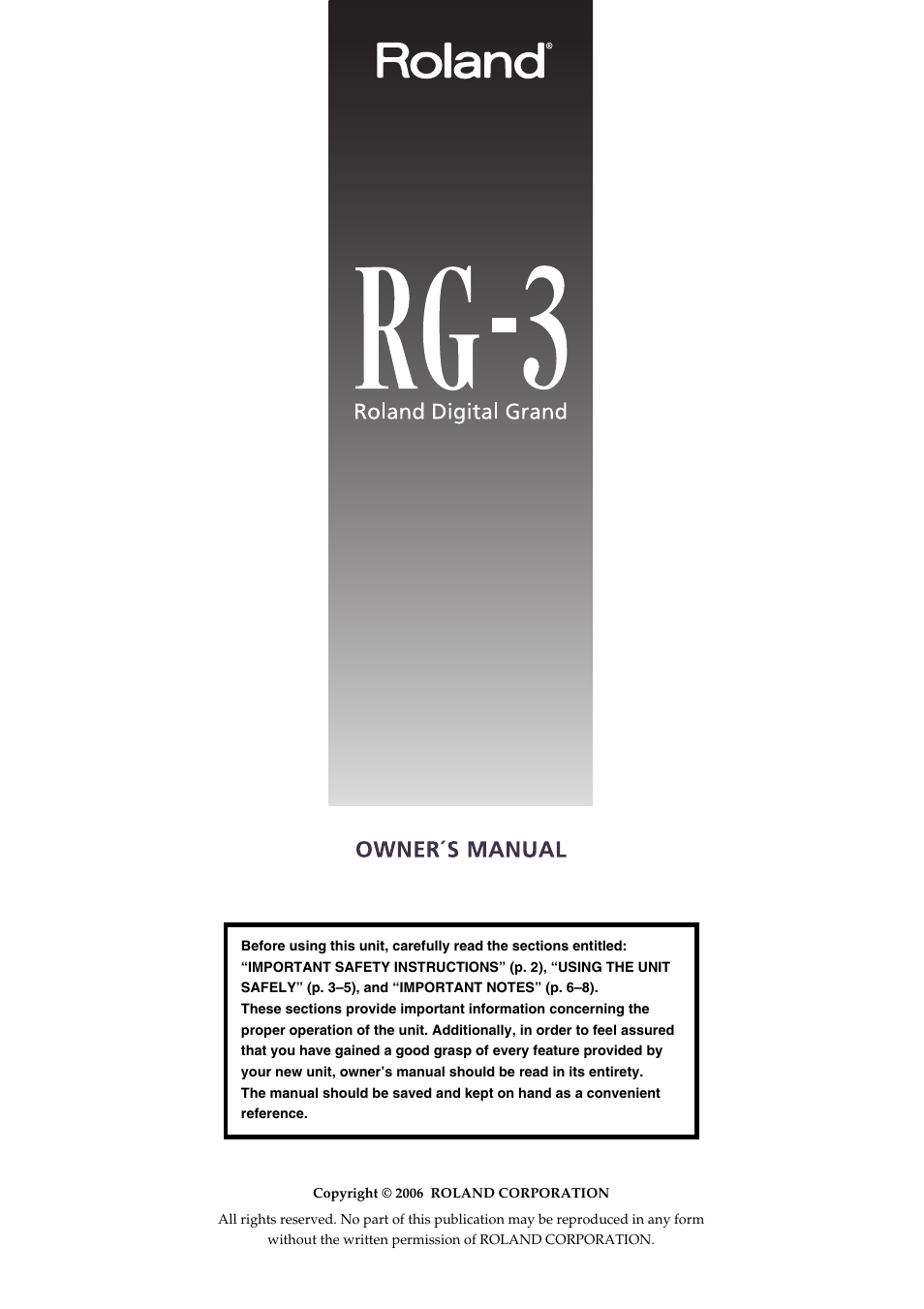 Roland RG-3 User Manual | Page 3 / 124