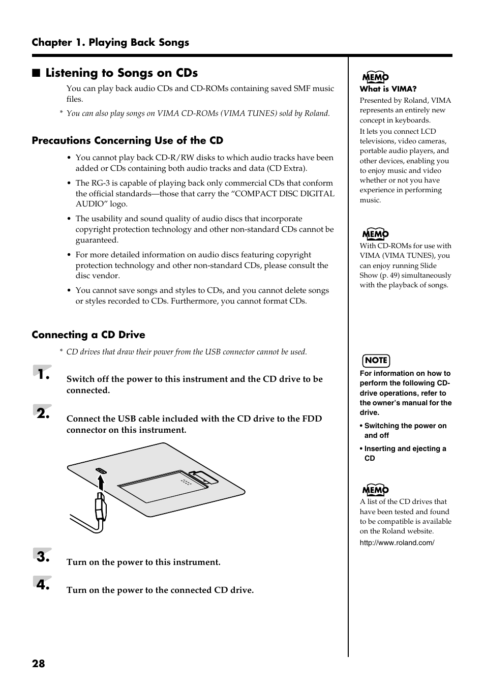 Listening to songs on cds | Roland RG-3 User Manual | Page 30 / 124