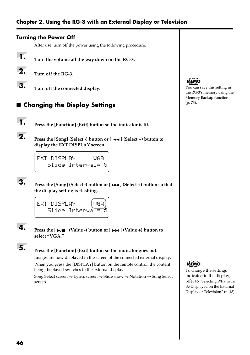 Changing the display settings | Roland RG-3 User Manual | Page 48 / 124