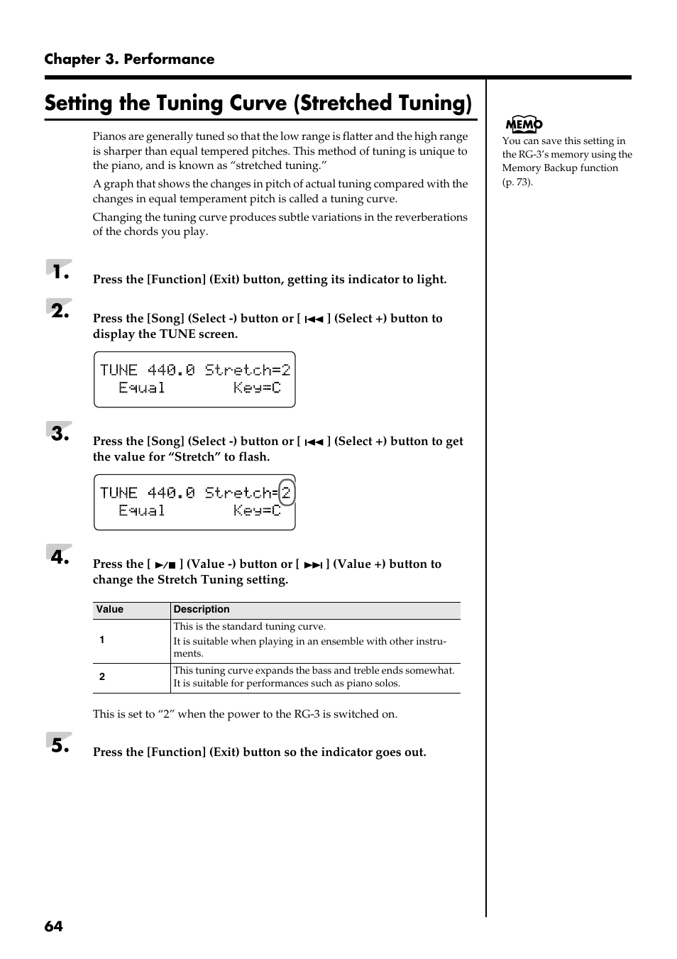 Setting the tuning curve (stretched tuning) | Roland RG-3 User Manual | Page 66 / 124