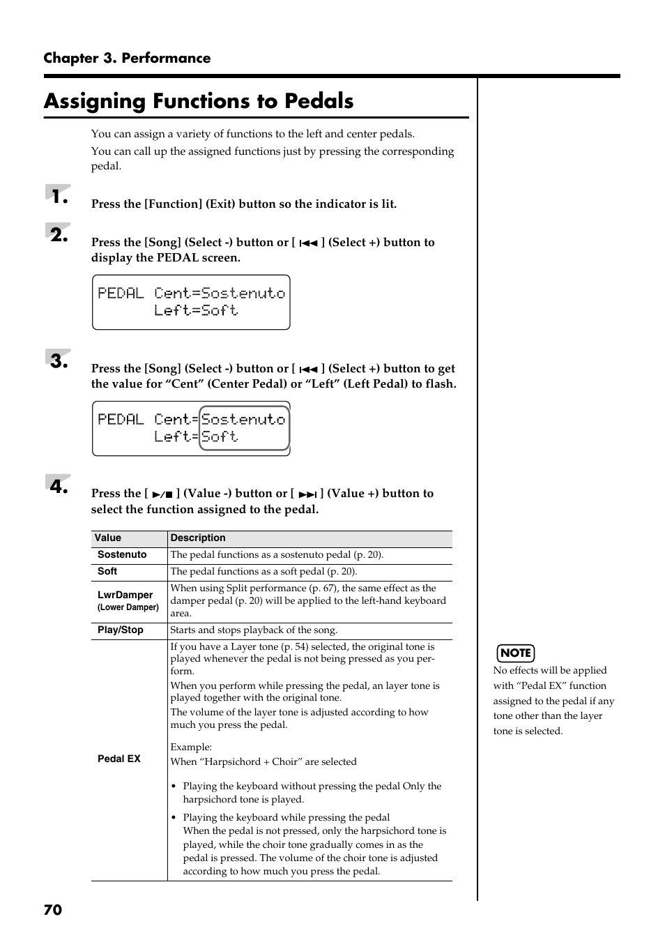 Assigning functions to pedals, Assigning functions to pedals” (p. 70) | Roland RG-3 User Manual | Page 72 / 124