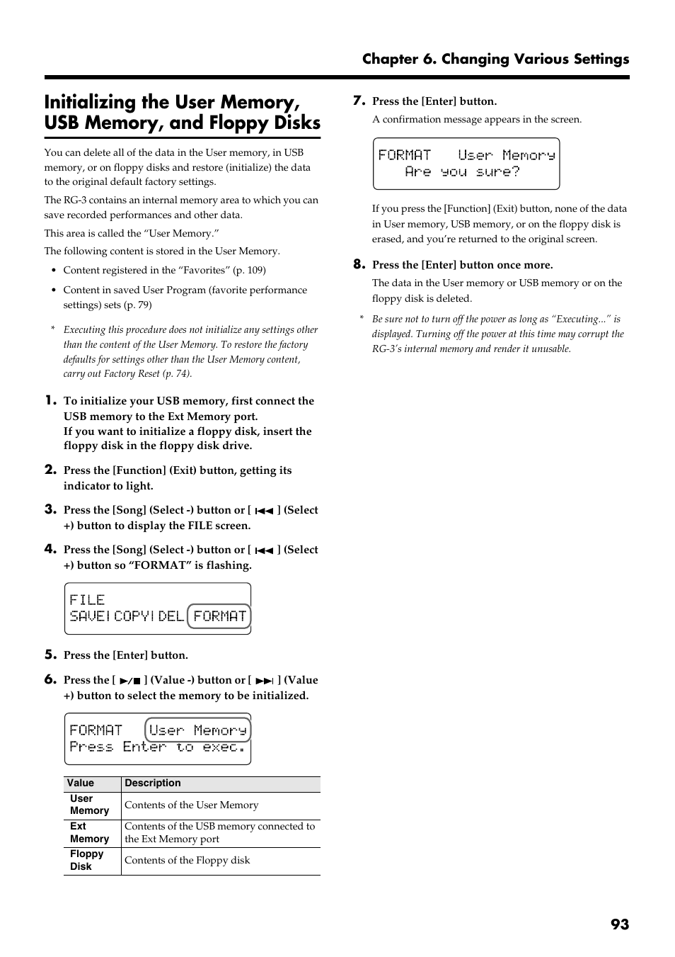 P. 93), 93 chapter 6. changing various settings | Roland RG-3 User Manual | Page 95 / 124