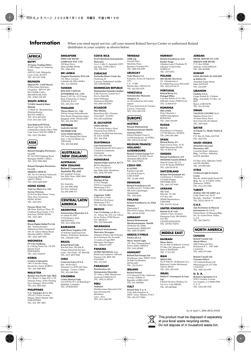 Information | Roland PDX-8 User Manual | Page 8 / 8