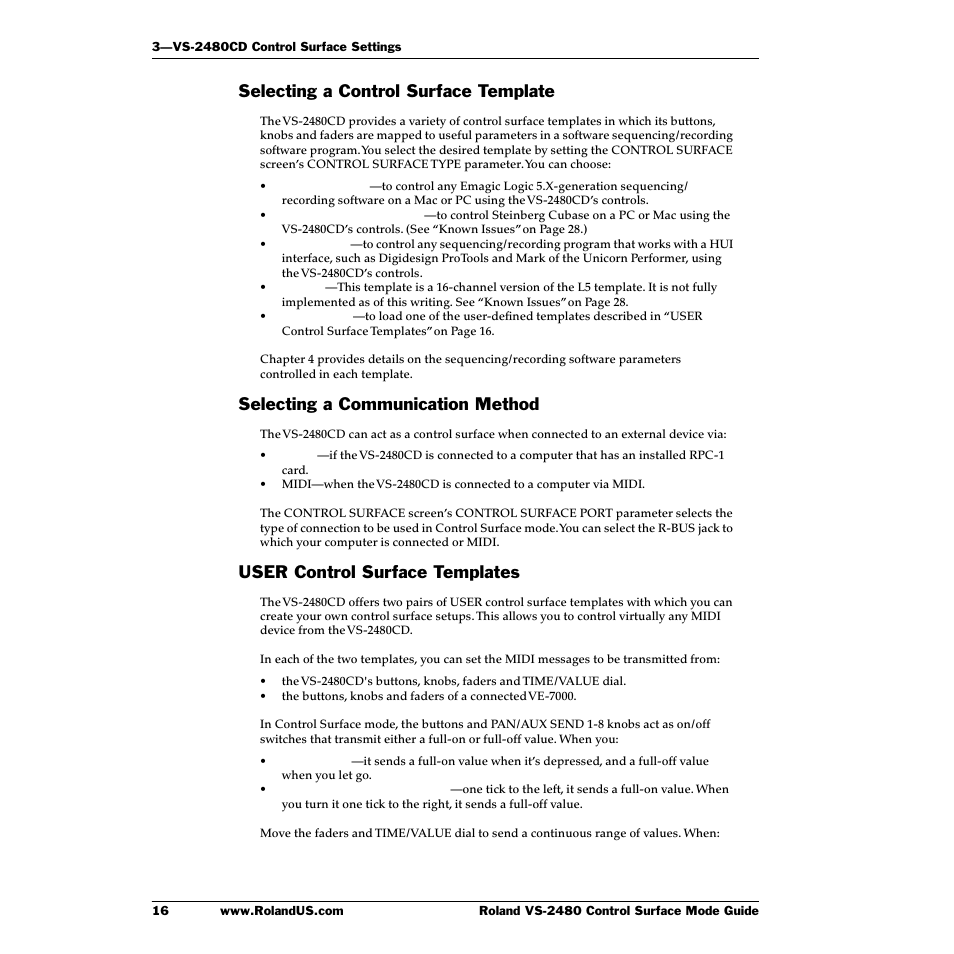 Selecting a control surface template, Selecting a communication method, User control surface templates | Roland VS-2480CD User Manual | Page 16 / 30