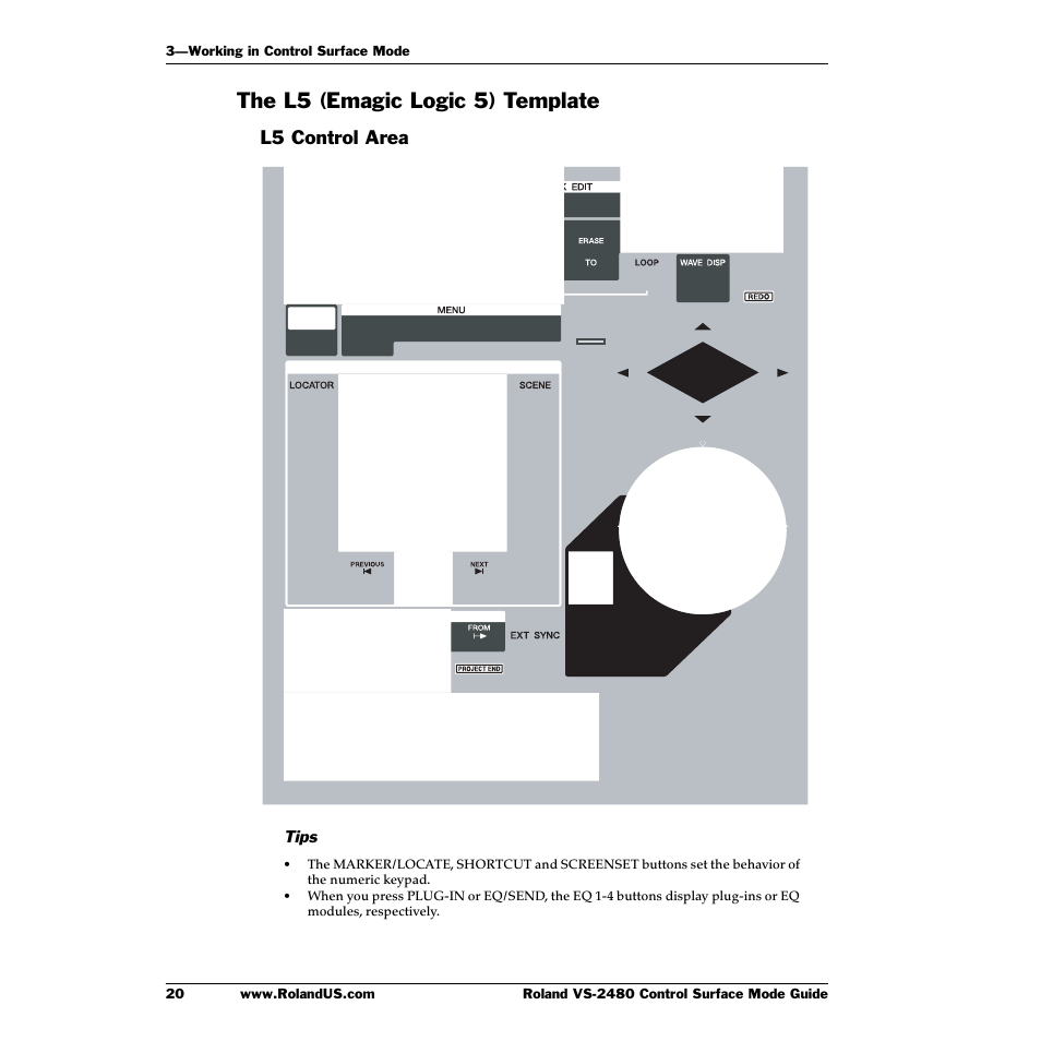 The l5 (emagic logic 5) template, L5 control area | Roland VS-2480CD User Manual | Page 20 / 30