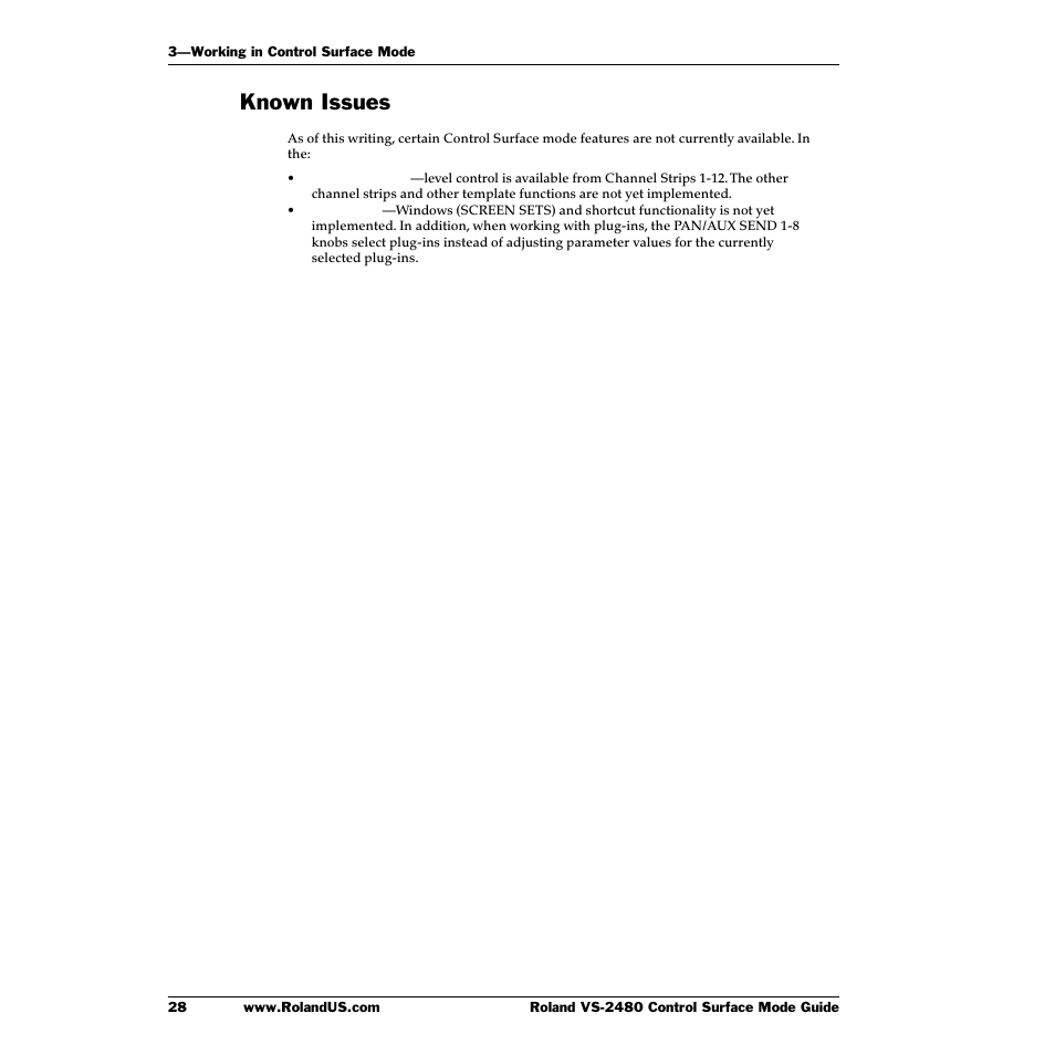 Known issues | Roland VS-2480CD User Manual | Page 28 / 30