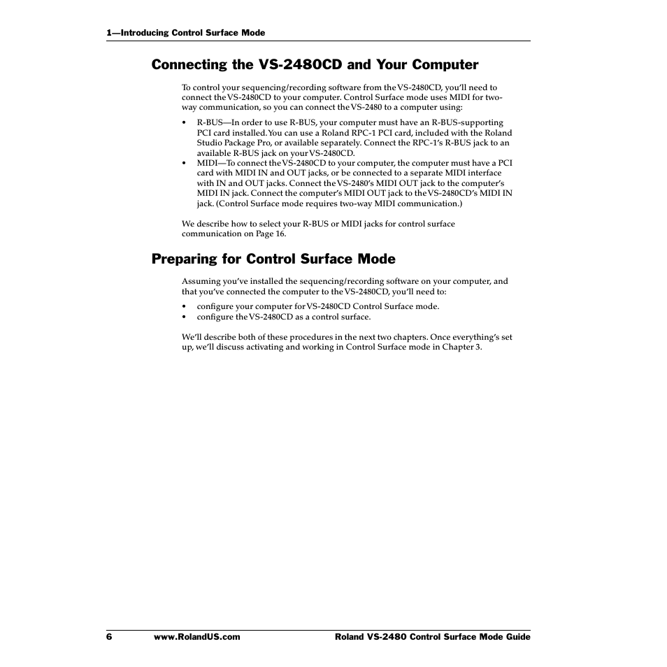 Connecting the vs-2480cd and your computer, Preparing for control surface mode | Roland VS-2480CD User Manual | Page 6 / 30