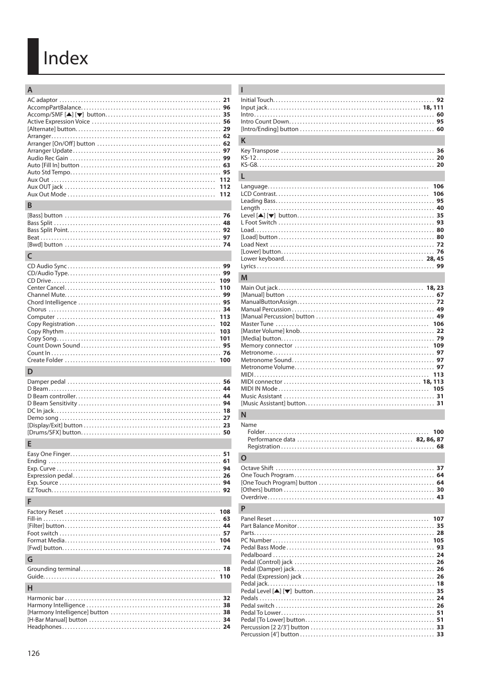 Index | Roland ATELIER Combo AT-350C User Manual | Page 126 / 132