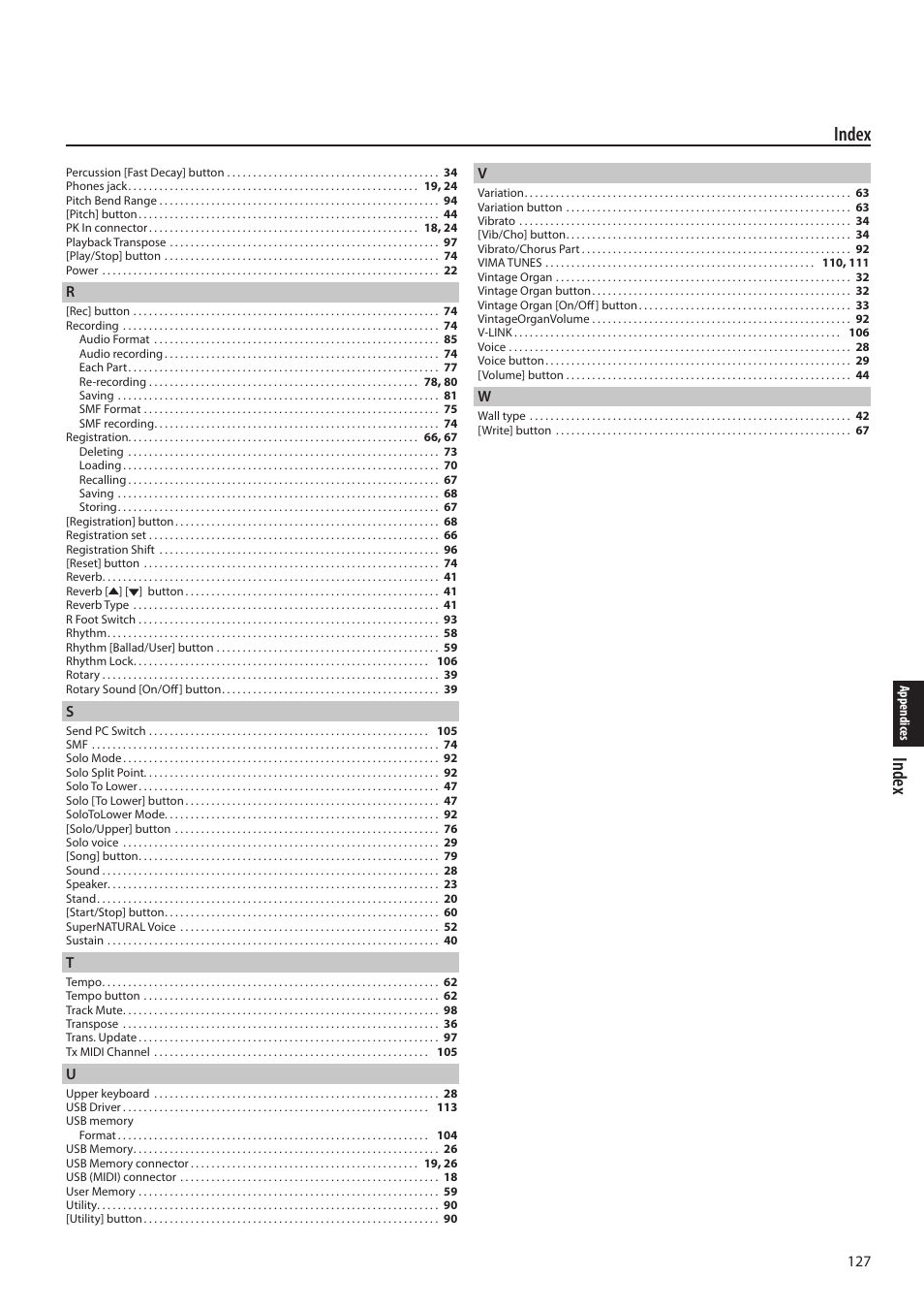 Inde x, Index | Roland ATELIER Combo AT-350C User Manual | Page 127 / 132