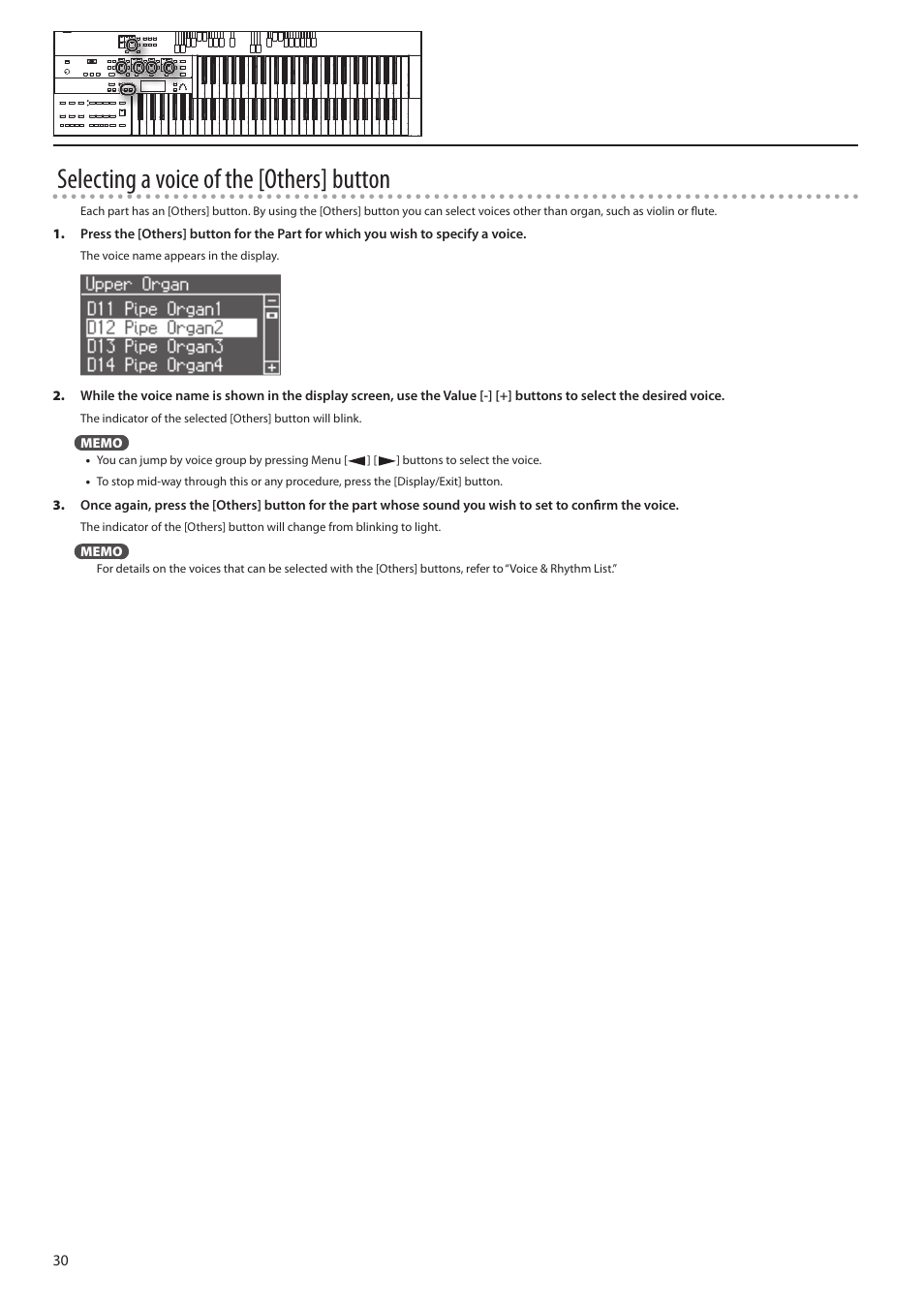 Selecting a voice of the [others] button | Roland ATELIER Combo AT-350C User Manual | Page 30 / 132