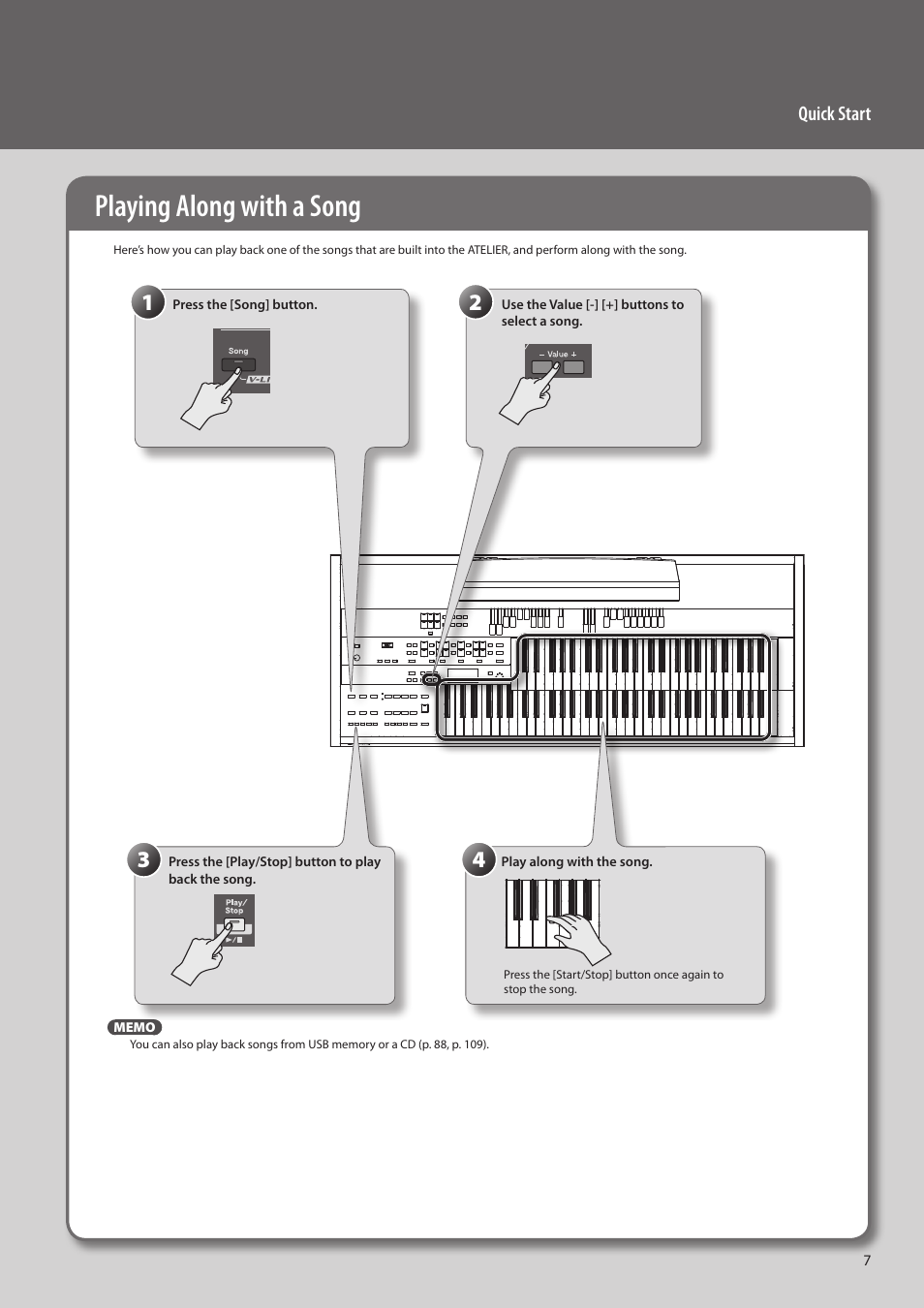 Playing along with a song | Roland ATELIER Combo AT-350C User Manual | Page 7 / 132