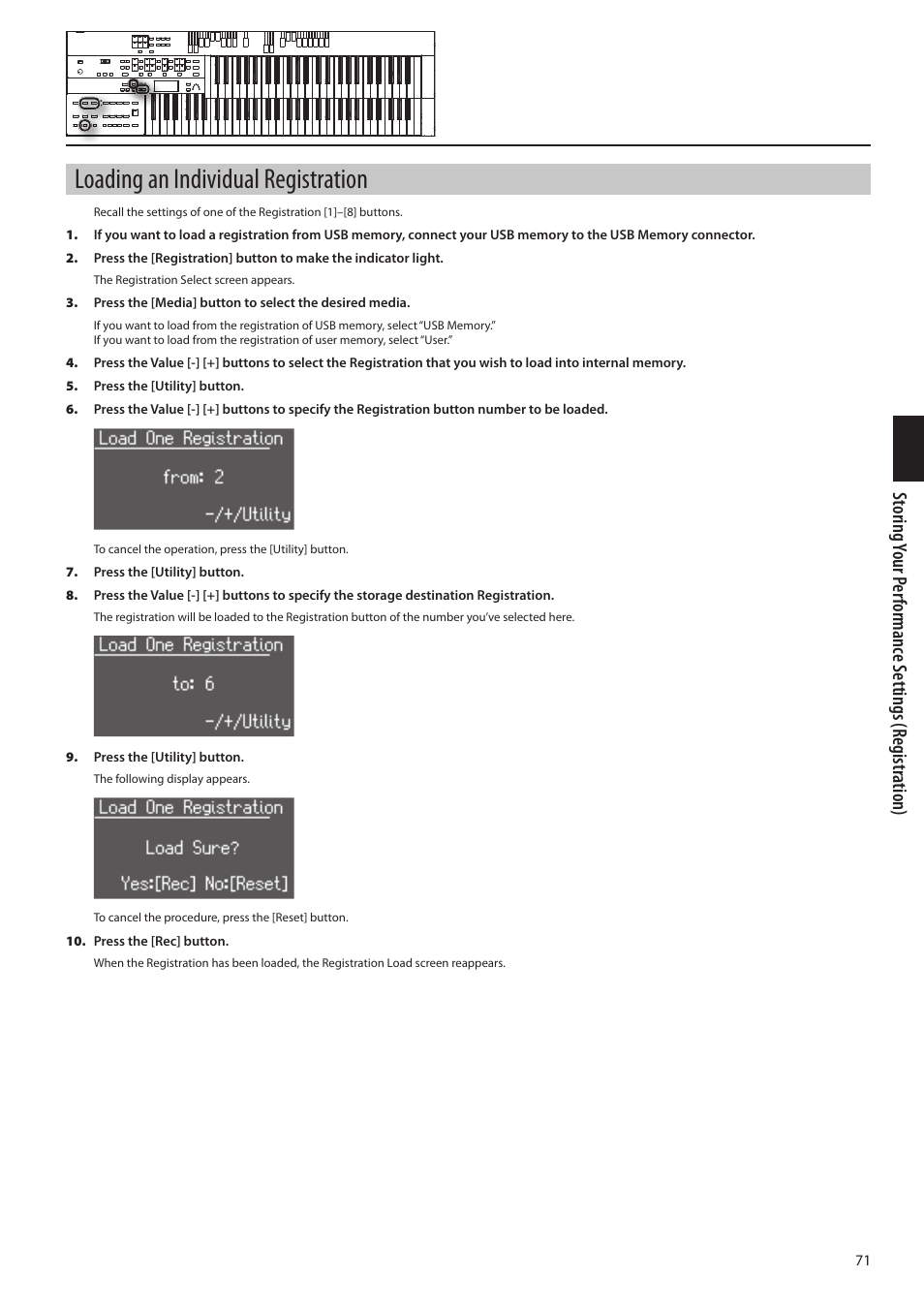 Loading an individual registration | Roland ATELIER Combo AT-350C User Manual | Page 71 / 132