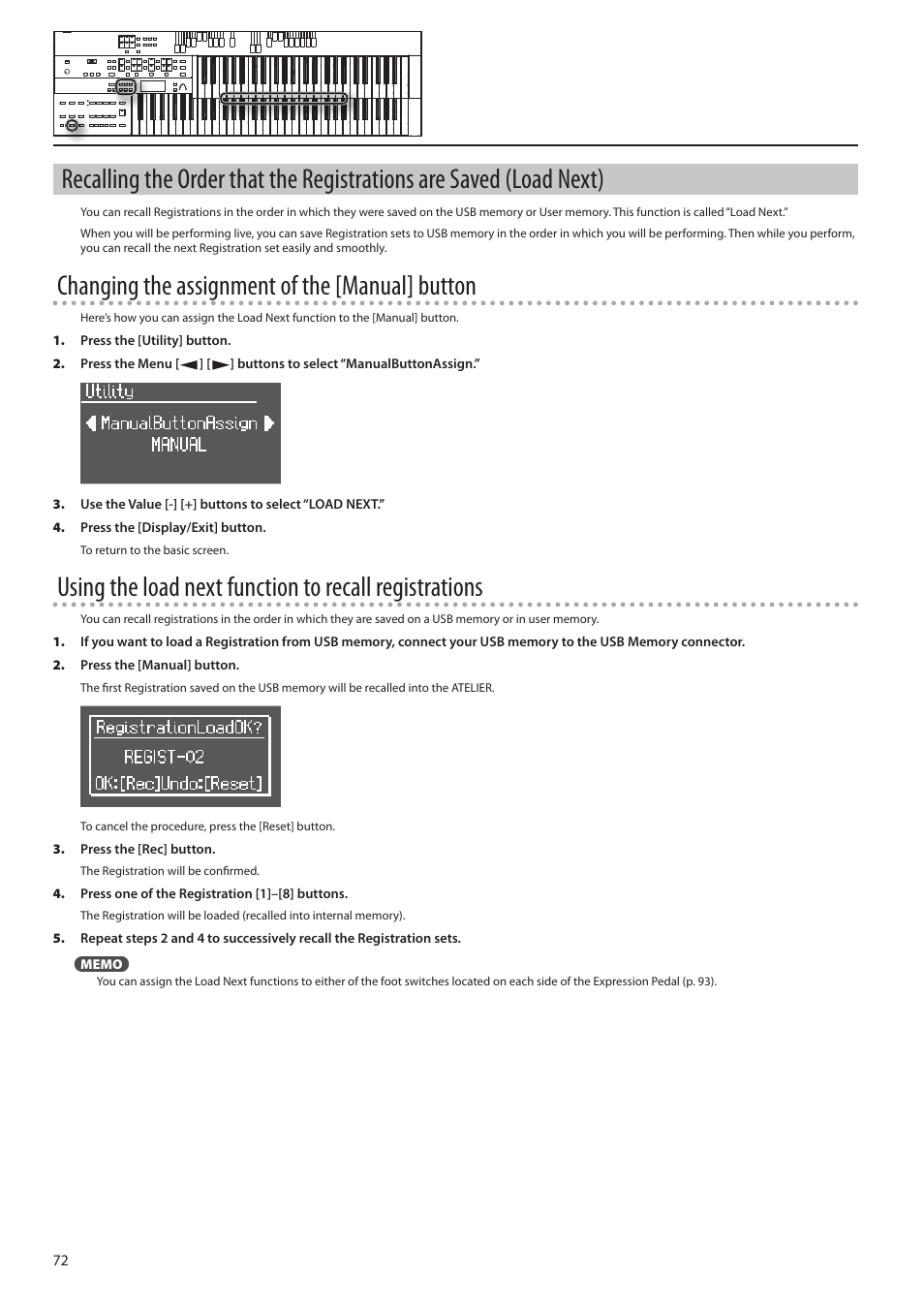 Y (p. 72), Changing the assignment of the [manual] button | Roland ATELIER Combo AT-350C User Manual | Page 72 / 132