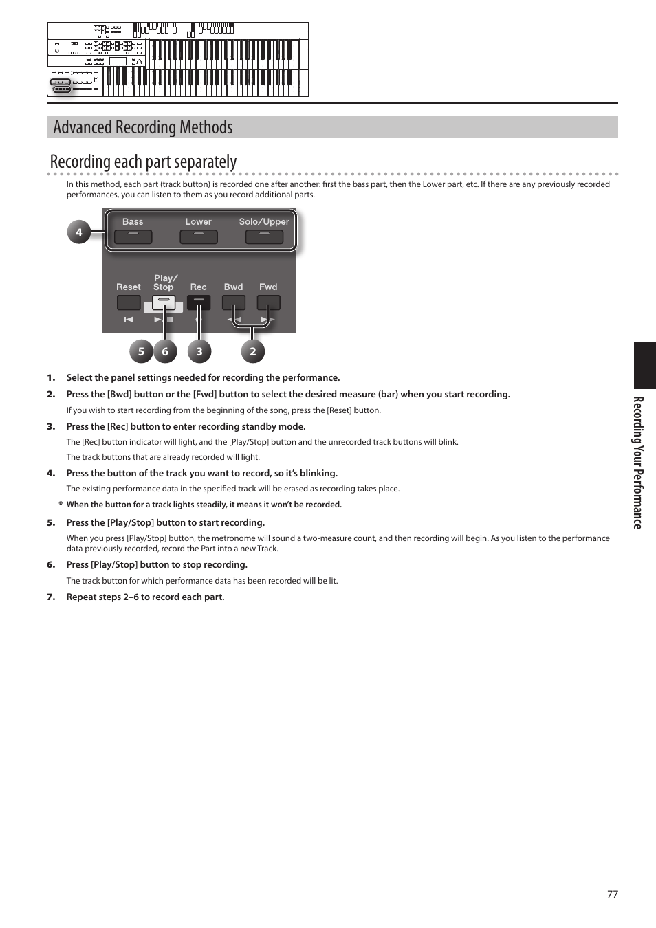 Rec or ding your p er formanc e | Roland ATELIER Combo AT-350C User Manual | Page 77 / 132