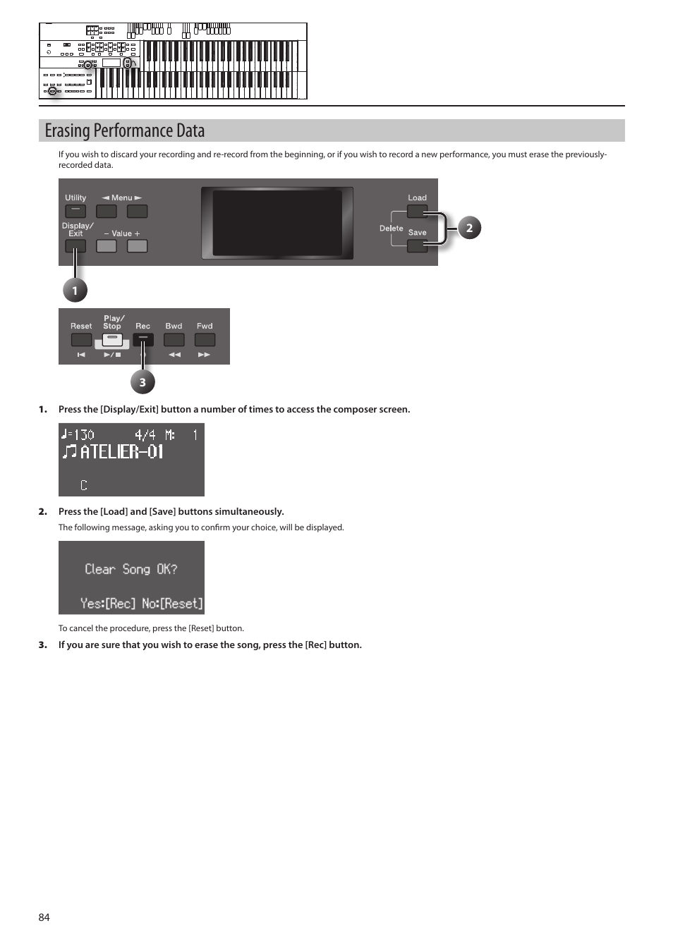 Ta (p. 84), Erasing performance data | Roland ATELIER Combo AT-350C User Manual | Page 84 / 132