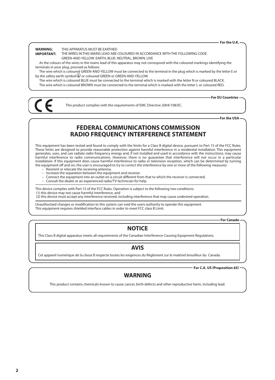 Notice avis, Warning | Roland STEREO KEYBOARD AMPLIFIER KC-110 User Manual | Page 2 / 88