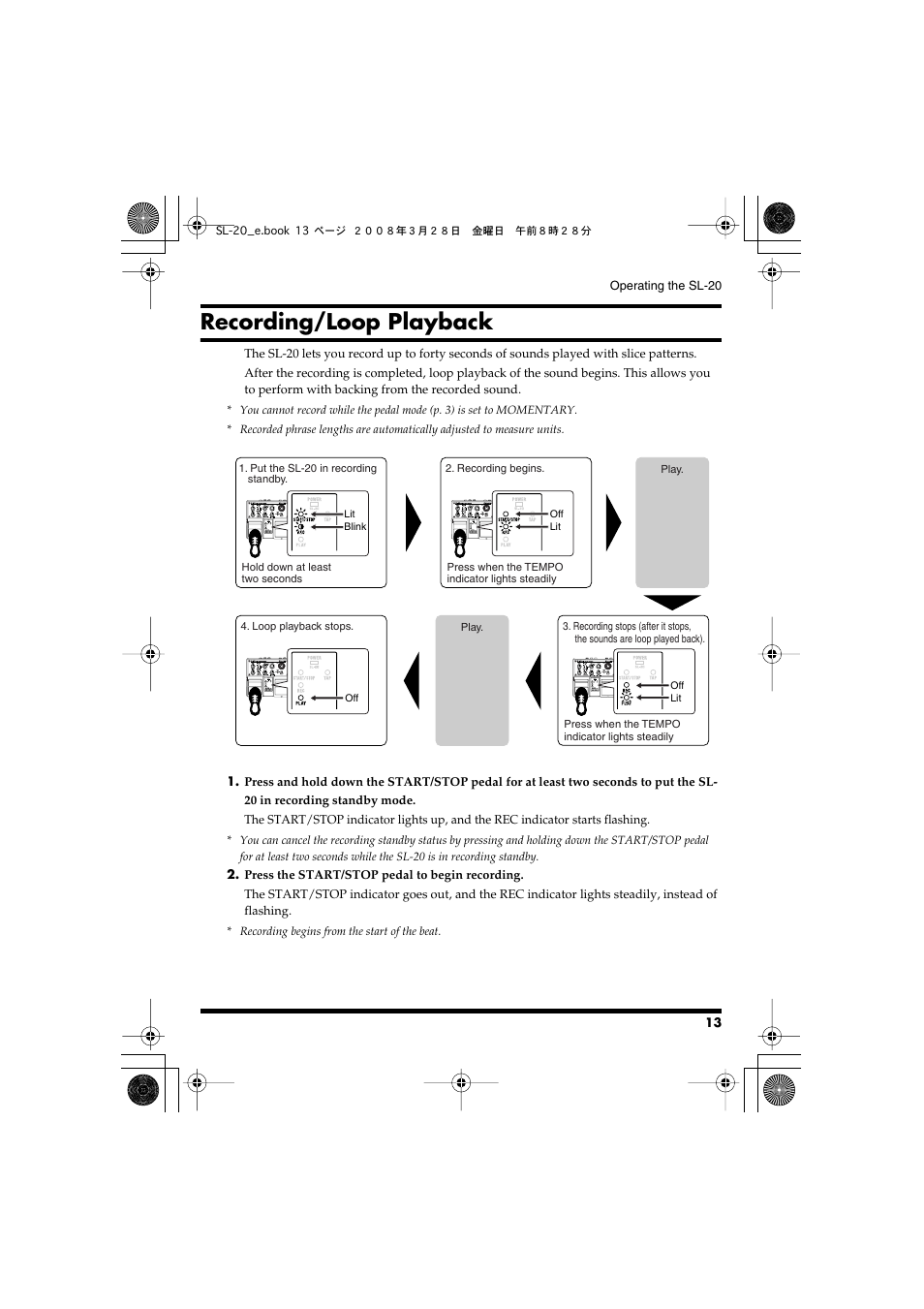 Recording/loop playback, Recording/loop playback” (p. 13) | Roland Audio Processor SL-20 User Manual | Page 13 / 28