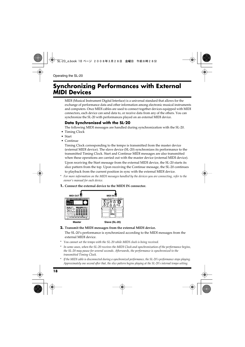 Synchronizing performances with, External midi devices” (p. 18) | Roland Audio Processor SL-20 User Manual | Page 18 / 28