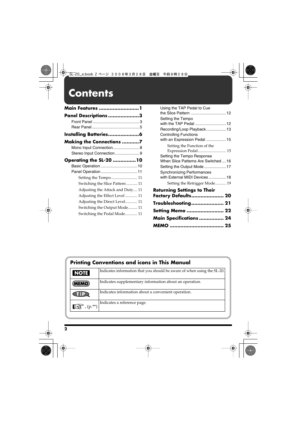 Roland Audio Processor SL-20 User Manual | Page 2 / 28