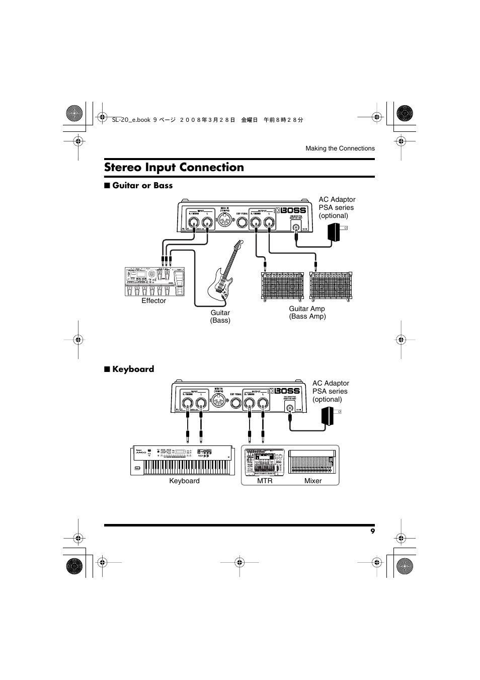 Stereo input connection | Roland Audio Processor SL-20 User Manual | Page 9 / 28