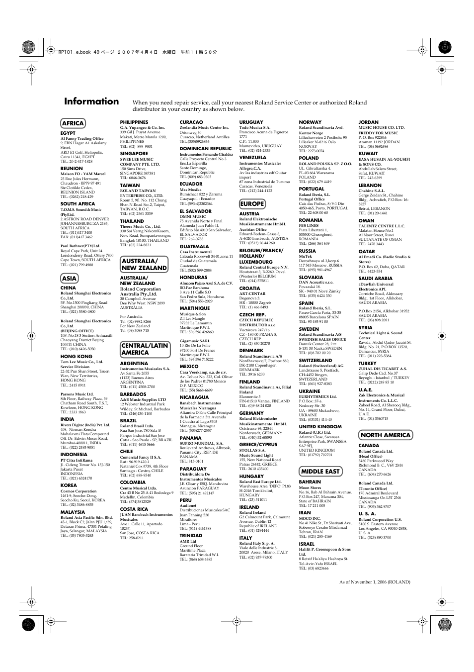 Information | Roland RP101 User Manual | Page 49 / 52