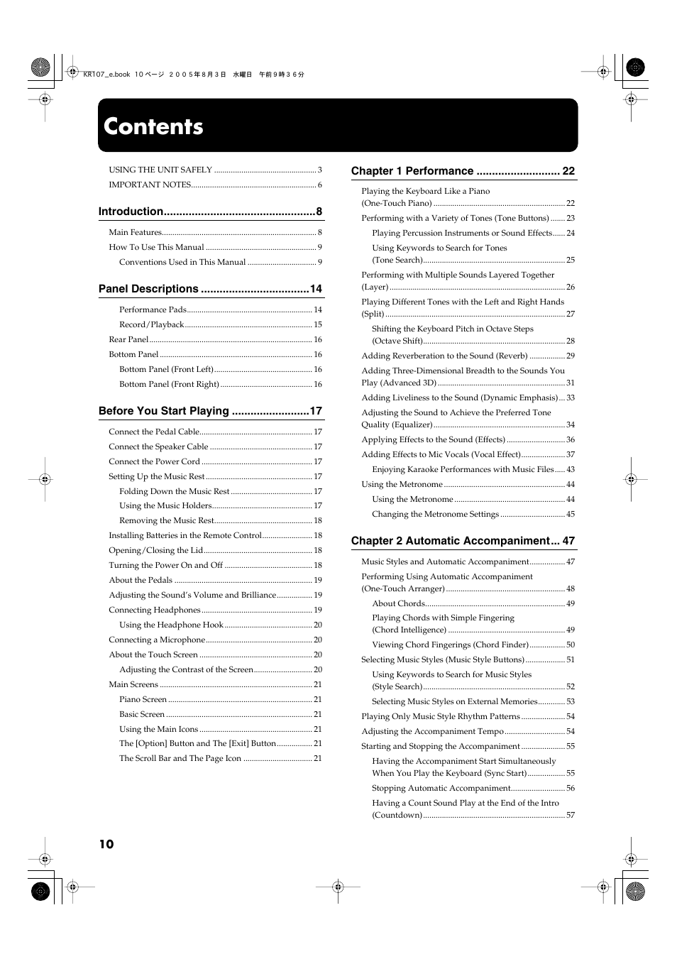 Roland KR107 User Manual | Page 10 / 196